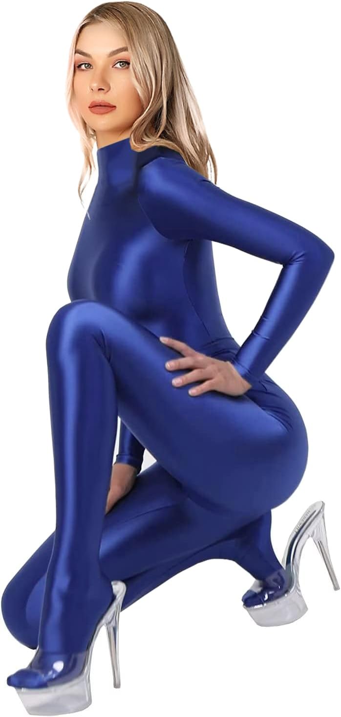 SOFSOT 200D blickdichter Einteiler Badeanzug High Stretch Glänzender Body Reissverschluss Rücken M B
