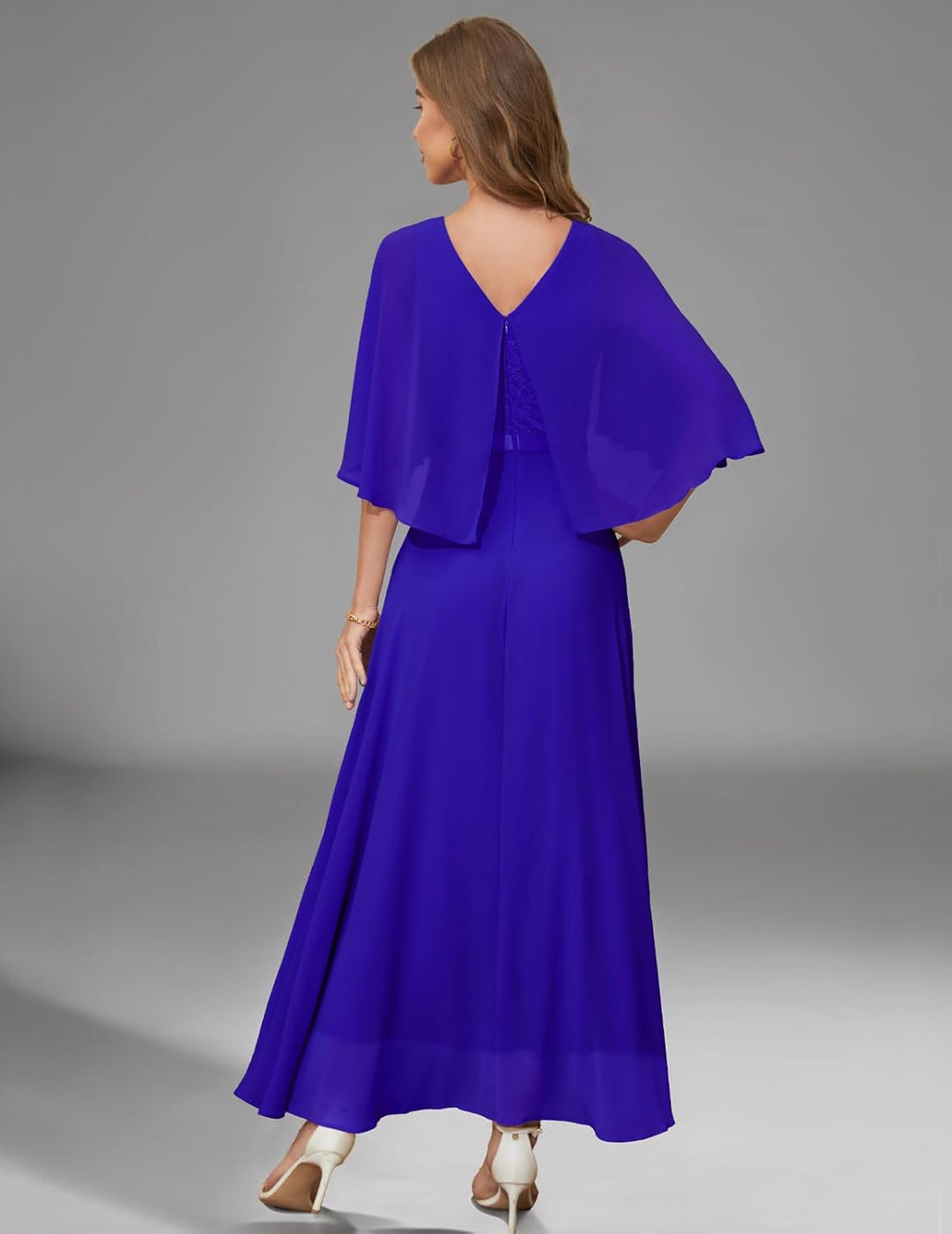 DRESSTELLS Damen Ballkleid Lang Abendkleider Elegant für Hochzeit mit Kurze Ärmel XXL Royal Blue, XX