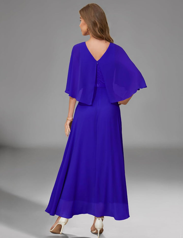 DRESSTELLS Damen Ballkleid Lang Abendkleider Elegant für Hochzeit mit Kurze Ärmel XXL Royal Blue, XX