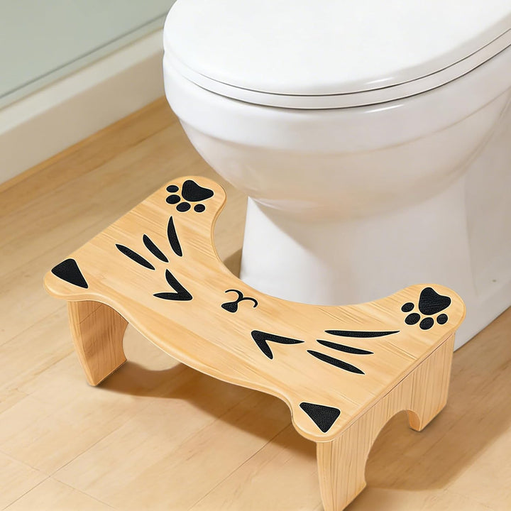 Toilettenhocker Holz, Faltbarer Toilettenhocker mit Katzendesign, Rutschfester Badezimmer-Tritthocke