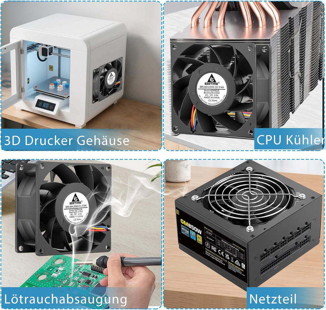 GDSTIME 12v pwm lüfter 80mm 4pin 80x38mm lüfter Dual Kugellager 5500 U/min | lüfter 80mm 12v 4pin cp