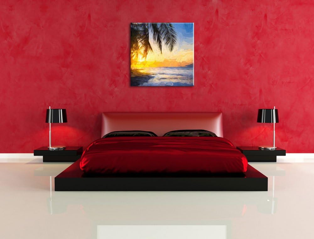 Pixxprint Romantischer Karibikstrand Pinsel Effekt, Format: 70x70 auf Leinwand, 70x70
