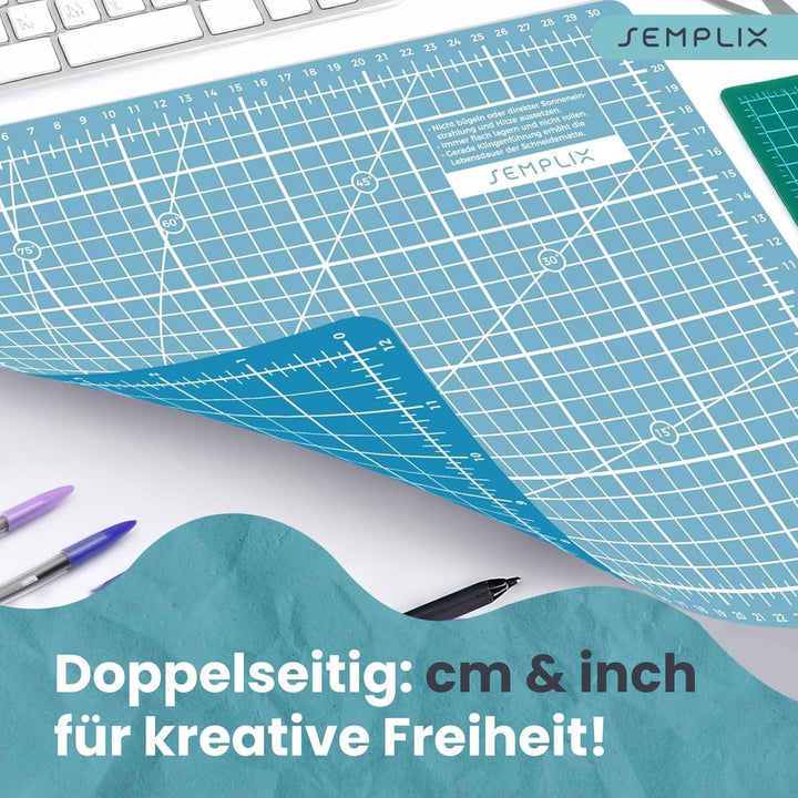 SEMPLIX Selbstheilende Schneidematte A0 in Grün, Rosa, Grau, Türkis, Lila. Ideal fürs Basteln, Nähen