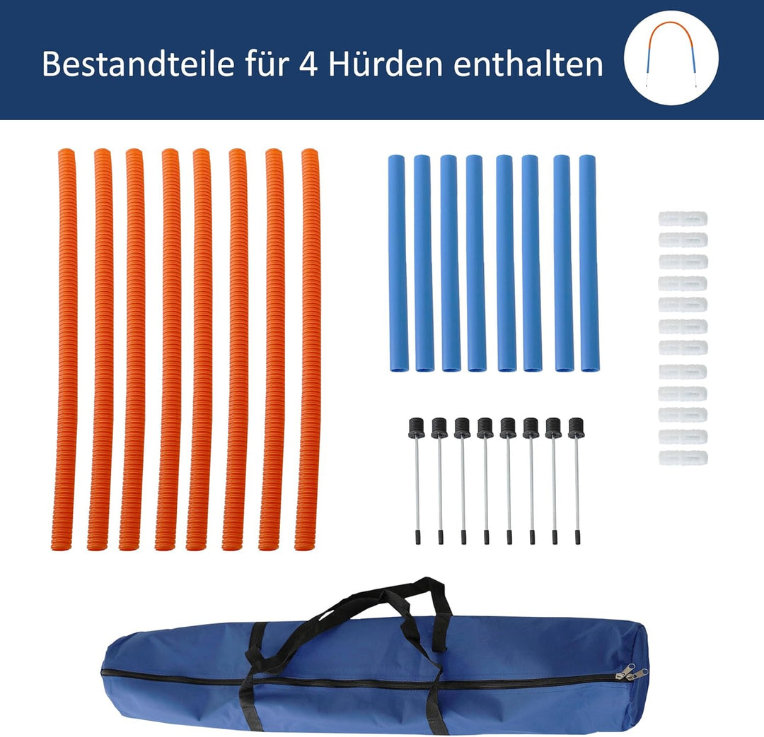 Hoopers Set mit 4 Bögen, Agility Set, Steckhürden-Set mit Tasche, Hundesport, Hundetraining Set with