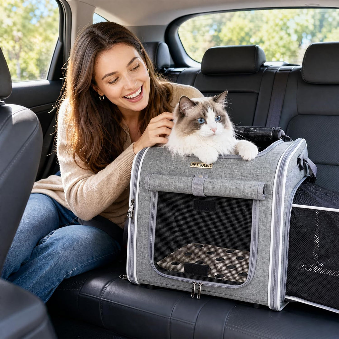 Hundefahrradkorb, Erweiterbarer, Weicher Fahrradtransportrucksack mit 4 Mesh-Fenster, 4 Offenen Türe