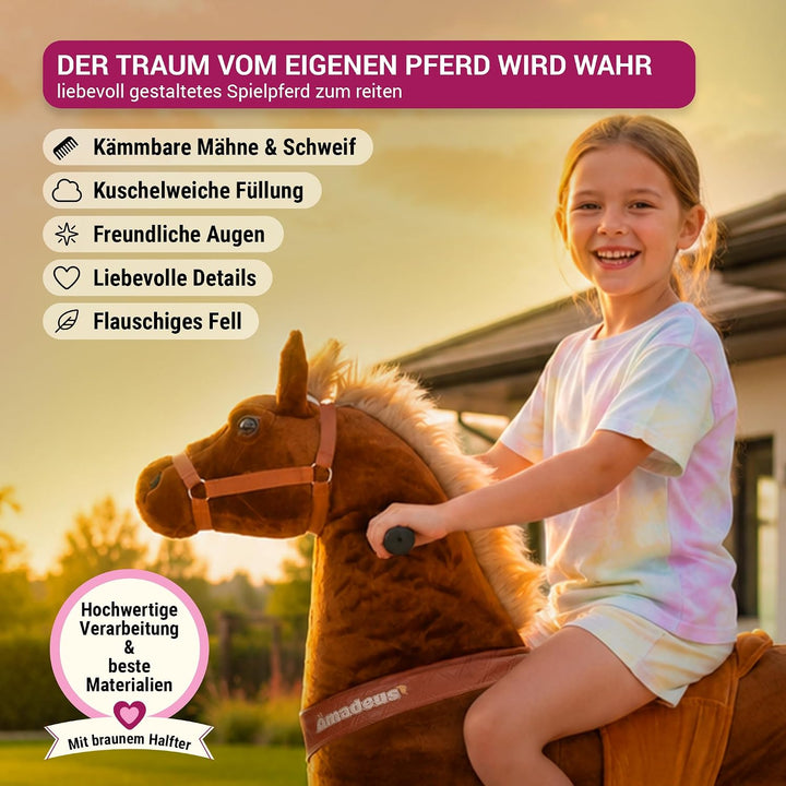 Miweba Pony Amadeus | Reitpferd auf Rollen - Pferd für Kinder - Schaukelpferd - Schaukeltier - Kusch