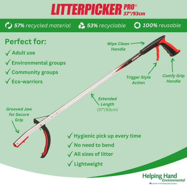 The Helping Hand Company LP1137IB Litterpicker Pro Extra, Rot/Silber, 94 cm (37 Zoll) Abfallzange Si