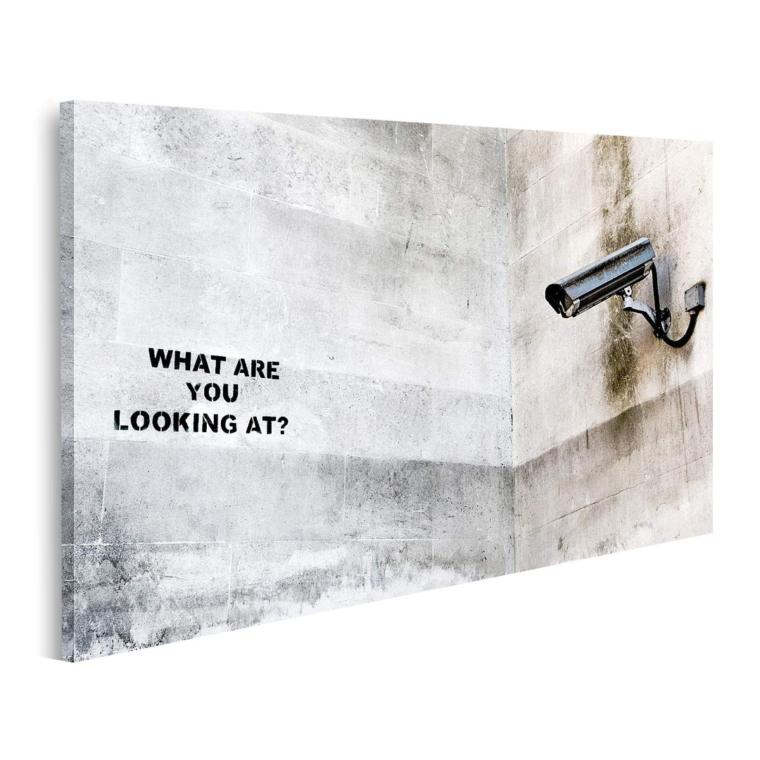 islandburner Bild auf Leinwand was Guckst Du Banksy An Bilder Wandbilder Poster Leinwand 100x57cm, L