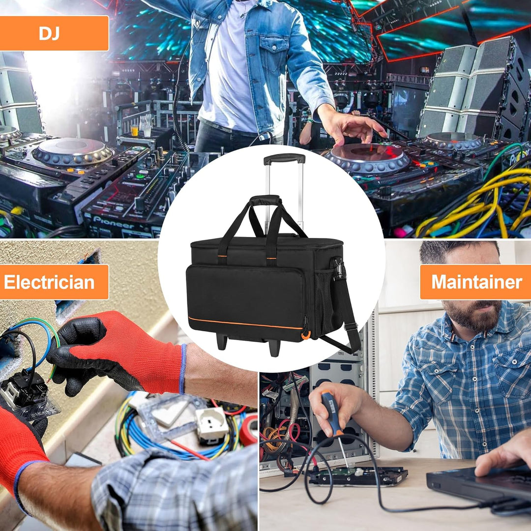 Trunab DJ Tasche Trolley mit Hart Gepolstertem Boden, Abnehmbaren Trennwänden und Dolly, DJ Kabel Ta