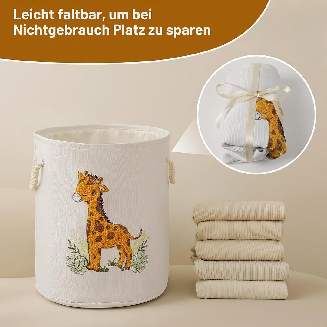 Wäschekorb Kinderzimmer Rund 58L Extra Gross Wäschesammler, Faltbar Wäschekörbe mit Deckel, Spielzeu