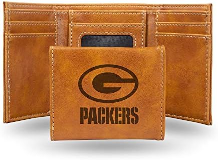 Rico Industries NFL Laser Engraved Tri-Fold Wallet, Brown Green Bay Packers, Green Bay Packers