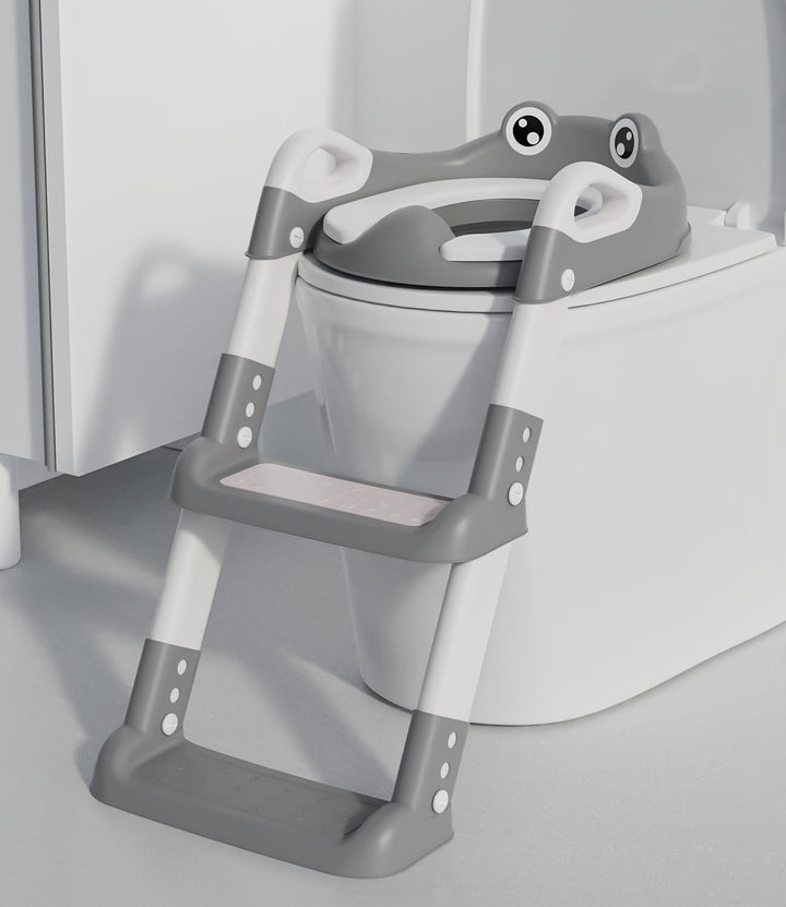 Toilettensitz Kinder mit Treppe, Toilettentrainer für Kinder, WC Sitz mit PU Gepolsterter, Höhenvers