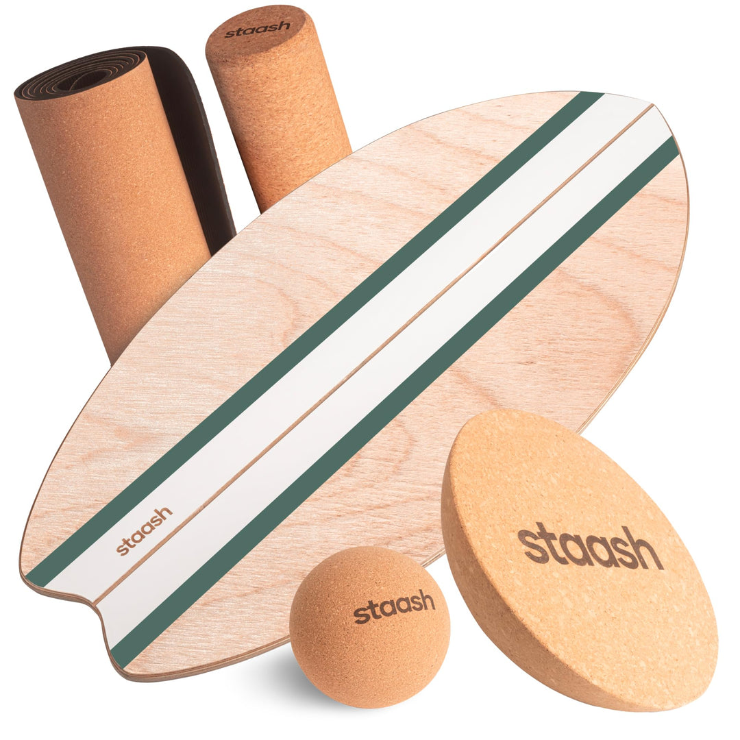 STAASH® Pro Balance Board inkl. Schutzmatte & Rolle + VIDEOKURS - Gleichgewichtstrainer für Indoor-S