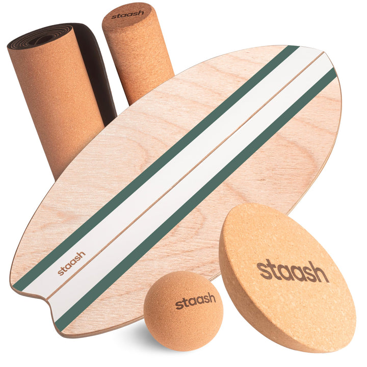 STAASH® Pro Balance Board inkl. Schutzmatte & Rolle + VIDEOKURS - Gleichgewichtstrainer für Indoor-S