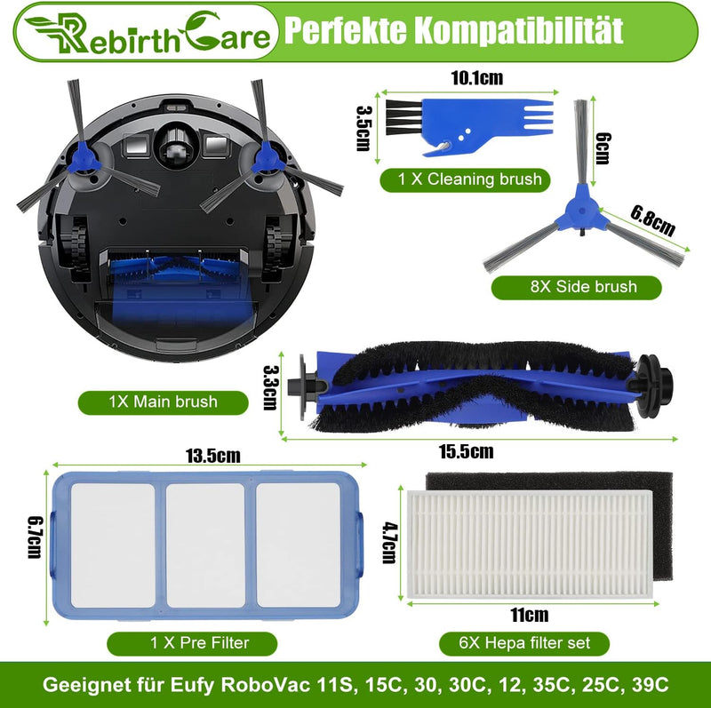 Rebirthcare Zubehör für Eufy RoboVac 11S 30 30C 35C 15C 15T 12 Saugroboter zubehör Set Staubsaugerfi