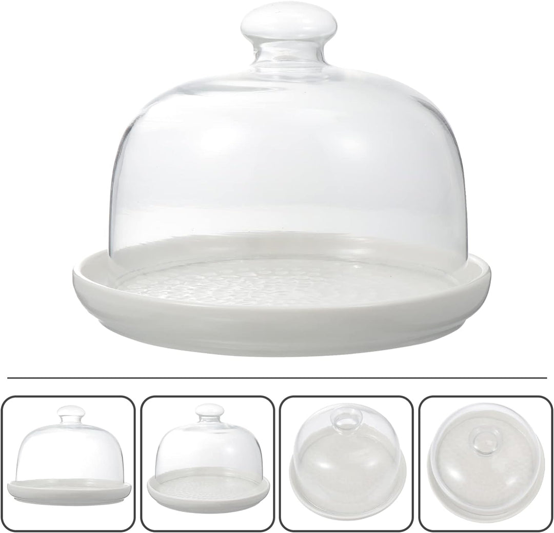 YARNOW Kuchenplatte mit Kuppel Deckel Keramik Kuchenplatte mit Glasabdeckung Rundes Kuchen- Servingp