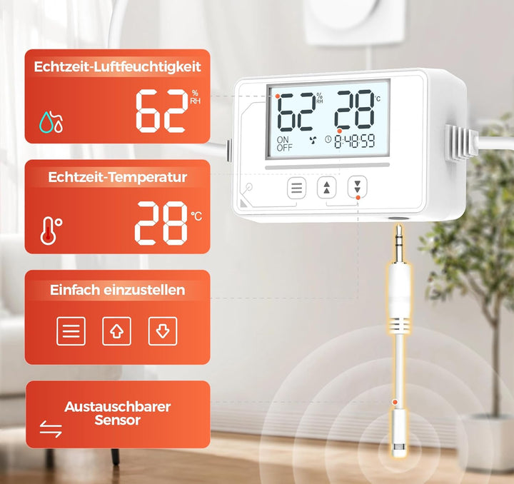 Badlüfter mit Feuchtigkeitssensor Temperatursensor Timer - 3 Stufen Bad Lüfter 100mm - Automatischer