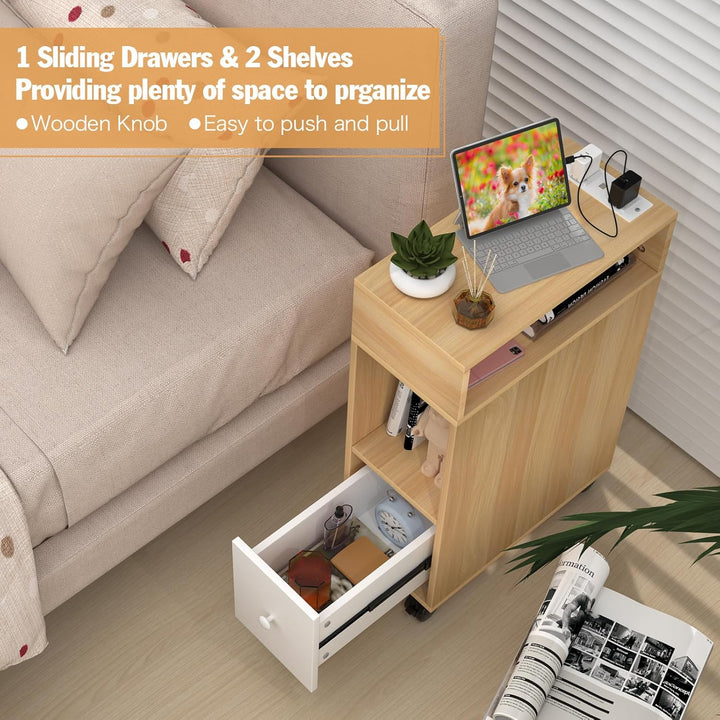 Lvhecforhm 2er Set Schmal Nachttisch mit Rollen, Schmaler Kleiner Nachtschrank im Schlafzimmer Platz