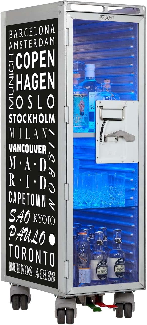 Bartrolley Cosmopolitan Schwarz inkl. LED Fachboden, Barbrett & Fachboden aus Glas, Gebrauchter Trol