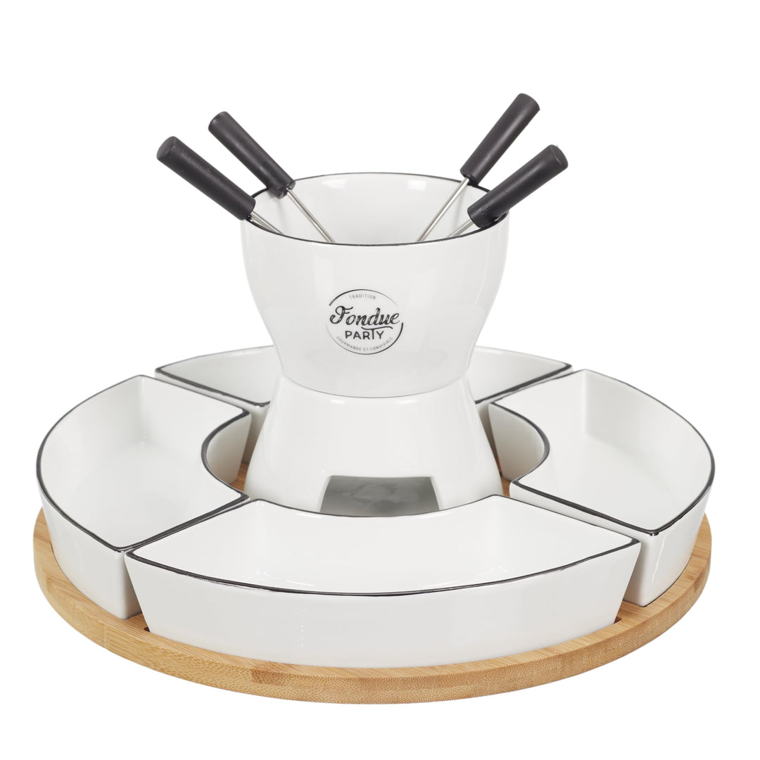 COOK CONCEPT KA4602 Fondue Set mit Halterung aus Bambus für 4 und P4 Küche, speziell für Herd, Planc
