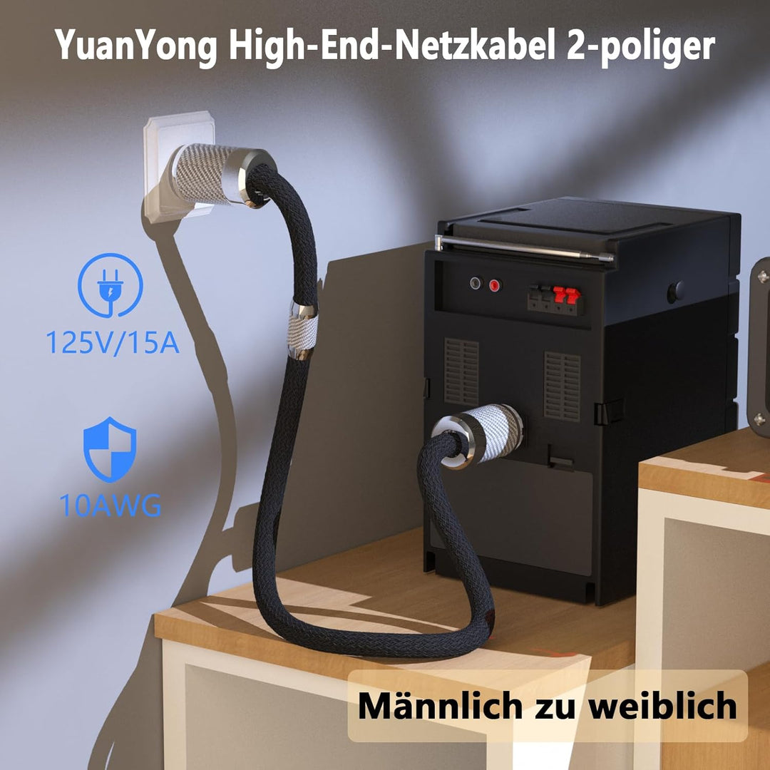 Audiophile HiFi-Netzkabel,HiFi Stromkabel 10AWG EU-Netzkabel 125V/15A für Lautsprecher,Subwoofer, Pl