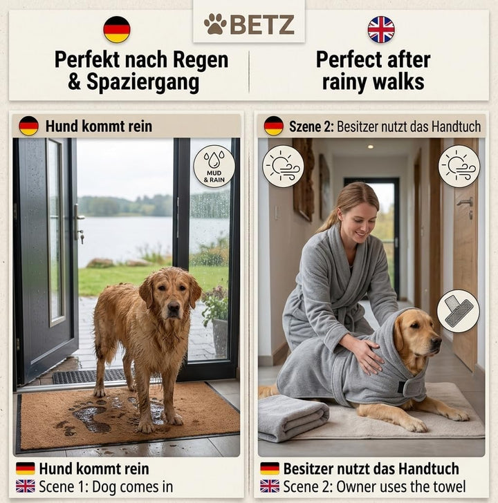 Betz Hundehandtuch extra saugfähig & schnelltrocknend Haustierhandtuch mit Klettverschluss 100% Baum