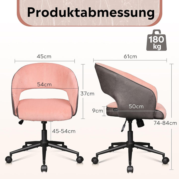 DEVAISE Homeoffice Stuhl, Schminkstuhl, Schreibtischstuhl, höhenverstellbar Drehstuhl, Cordstoff und
