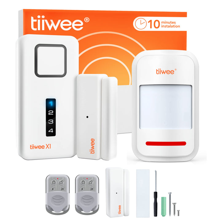 tiiwee Home Alarm System Kit X1 XLPIR - Alarmanlage mit 2 Fenster- oder Tuer Sensoren, 1 Bewegungsme