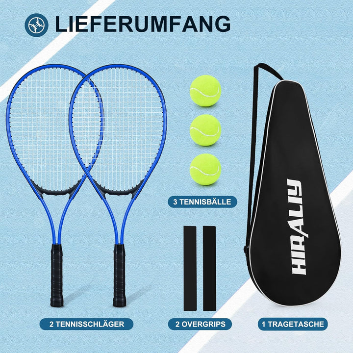 HIRALIY Tennisschläger-Set für Erwachsene, 68,6 cm, vorbespannte Tennisschläger für 2 Spieler, 2 Ove