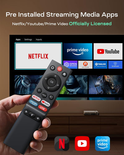 Beamer 4K【Official Netflix & Dolby Audio】 15000 Lumen Zoom/Trapezkorrektur WiFi Bluetooth Beamer Ful