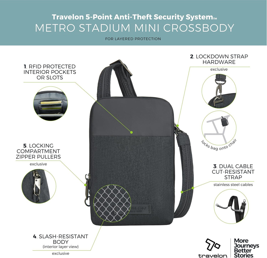 Travelon Unisex-Adult Mini Diebstahlschutz Umhängetasche Grau, Grau