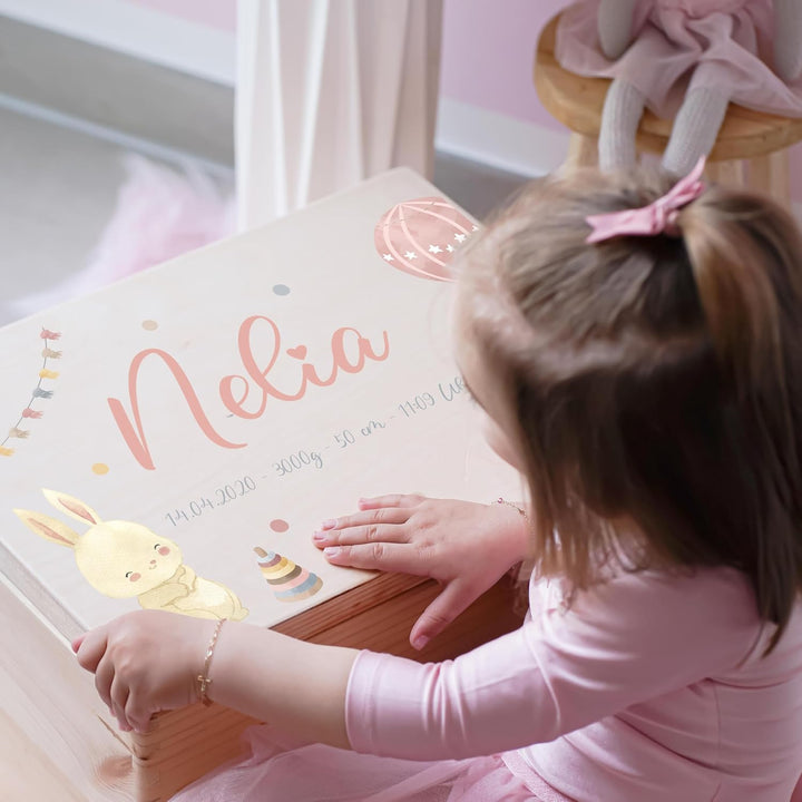 KIDSMOOD - Erinnerungsbox Baby, personalisierte Holzkiste mit Deckel, Ideal zur Aufbewahrung von Eri