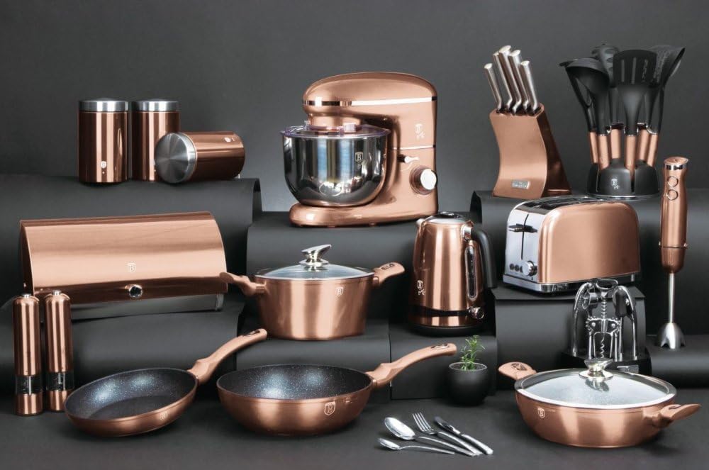 Berlinger Haus Handmixer mit Zubehör 300 W Rosegold Metallic Linie - Leistungsstarker Rührer für Kuc