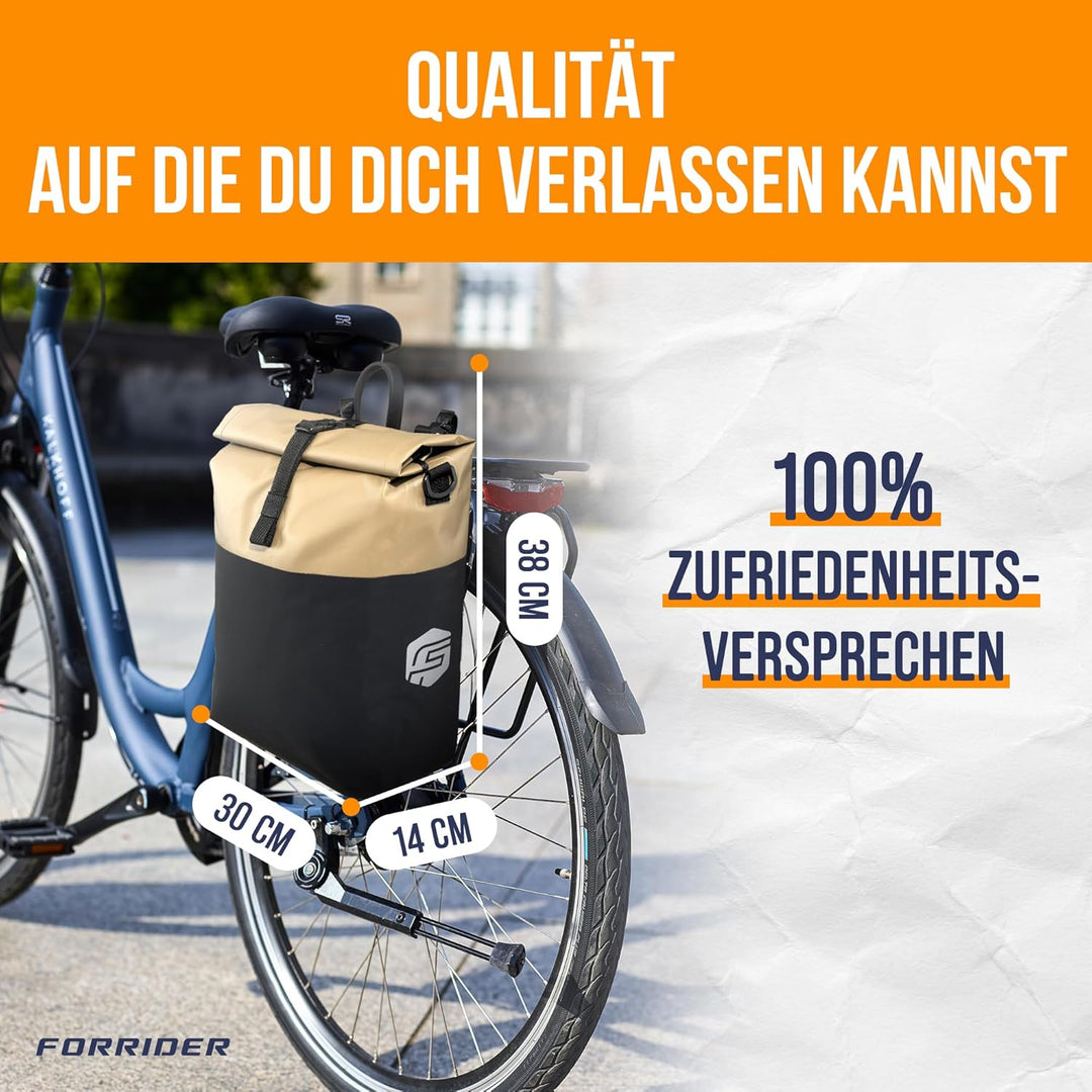 Forrider Fahrradtasche Wasserdicht für Gepäckträger [22L Volumen] mit Schultergurt | Gepäckträgertas
