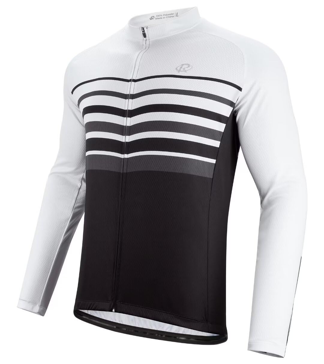 ROTTO Herren Radtrikot Fahrradtrikot Langarm Rennrad Trikot Farbverlauf Reihe 02 Weiss Schwarz XL, 0
