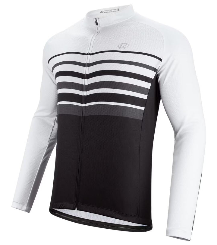 ROTTO Herren Radtrikot Fahrradtrikot Langarm Rennrad Trikot Farbverlauf Reihe 02 Weiss Schwarz XL, 0