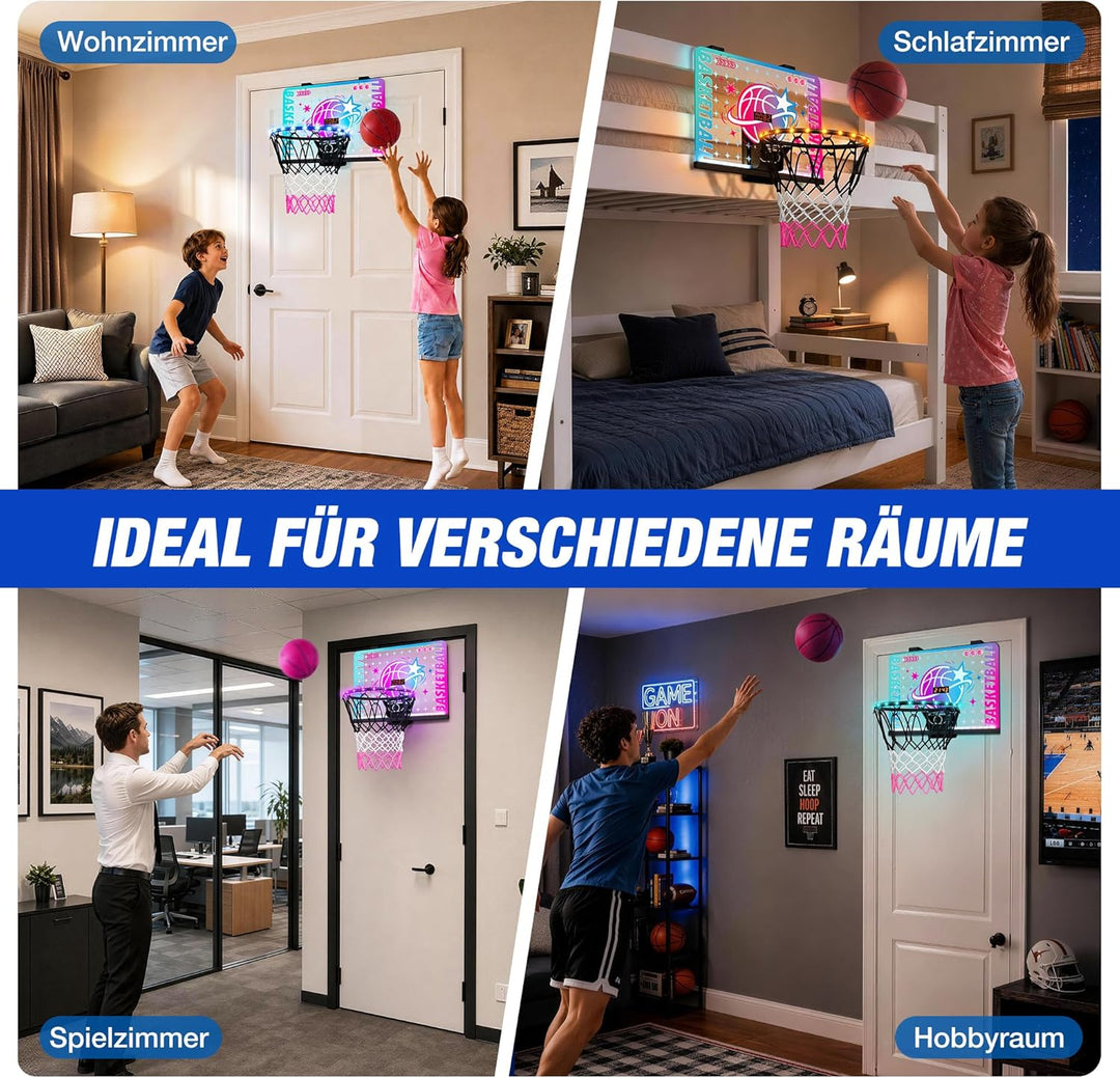 ROPODA Basketballkorb Indoor für Kinder, Mini Basketballkorb mit LED-Licht, Fernbedienung & Anzeiget