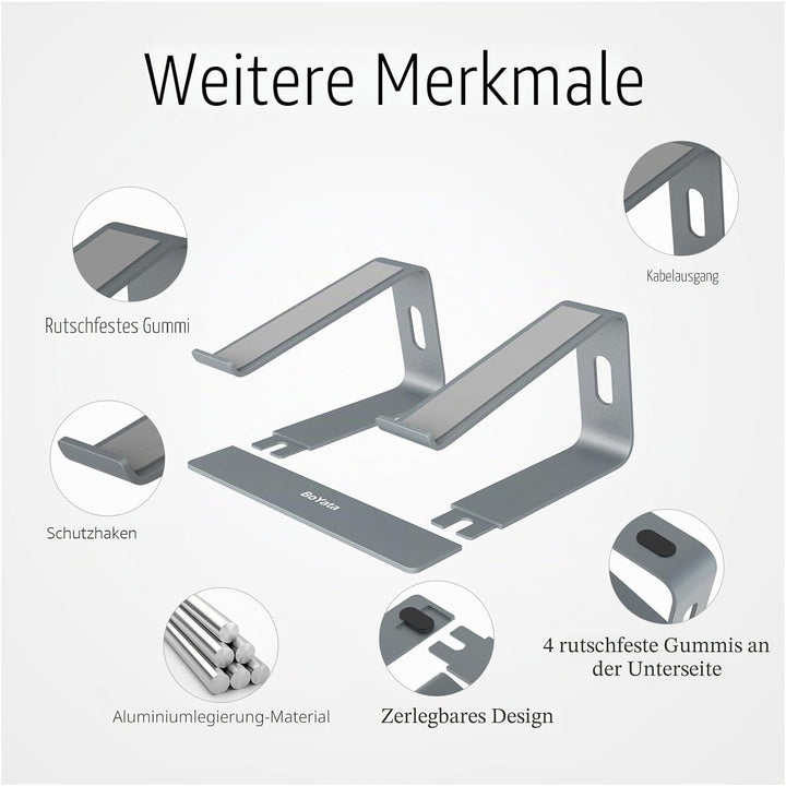 BoYata Laptop Ständer, Ergonomisch Aluminium Notebook Ständer, Tragbarer Belüfteter Laptop Halterung