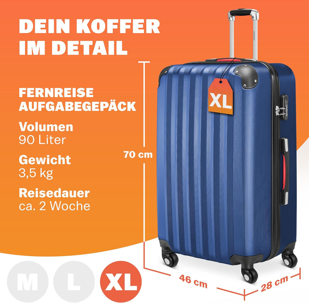 Monzana® Koffer Baseline Handgepäck ABS Hard Case Gehäuse gummierte Rollen Teleskopgriff Zahlenschlo