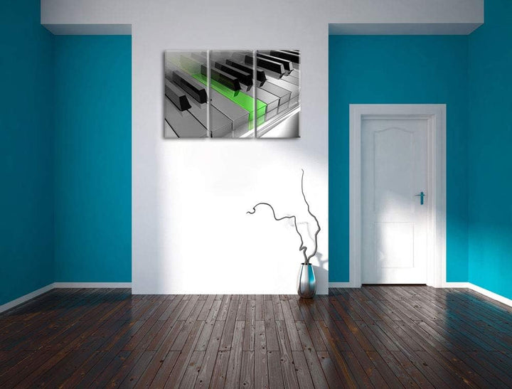 Piano Green Klaviertasten als Leinwandbild | Grösse: 3 Teilig (120x80) | Wandbild| Kunstdruck | fert