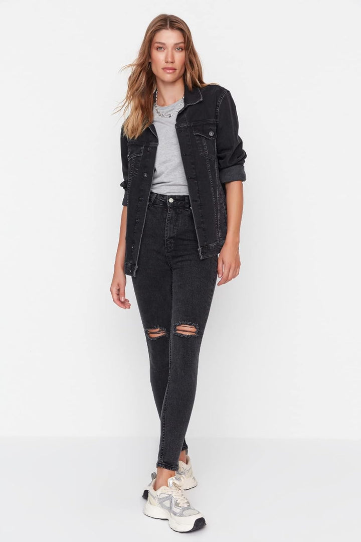 TRENDYOL Damen Herren Hoher Bund Skinny Jeans 36 Schwarz, 36 Schwarz