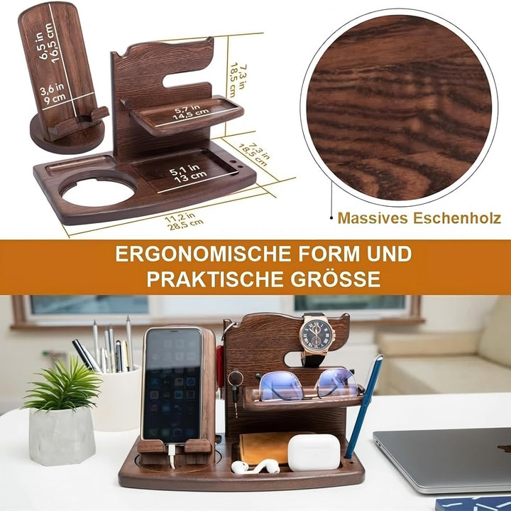 Schreibtisch-Organizer aus Holz &amp; drehbarer Handyhalter, braun – für Ordnung und Aufbewahrung im Bür