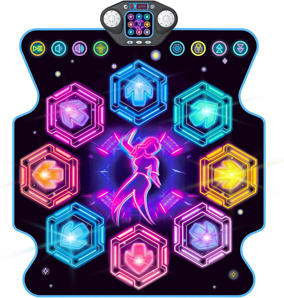 Tanzmatte Mädchen Spielzeug für Kinder, 27 Levels Tanzmatte mit 8 LED Leuchten ab 3 4 5 6 7 8 9 10 1