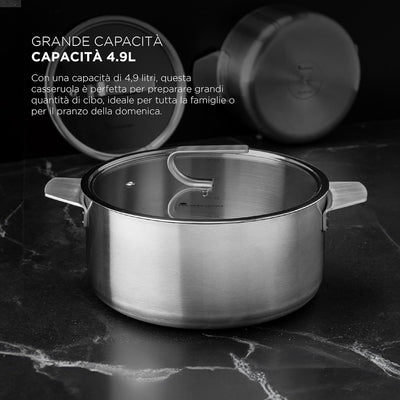 MasterPRO SIGMA - Kochtopf mit Deckel 4.9L 24x11 cm Edelstahl - 3 Schichten für optimale Wärmeleitfä