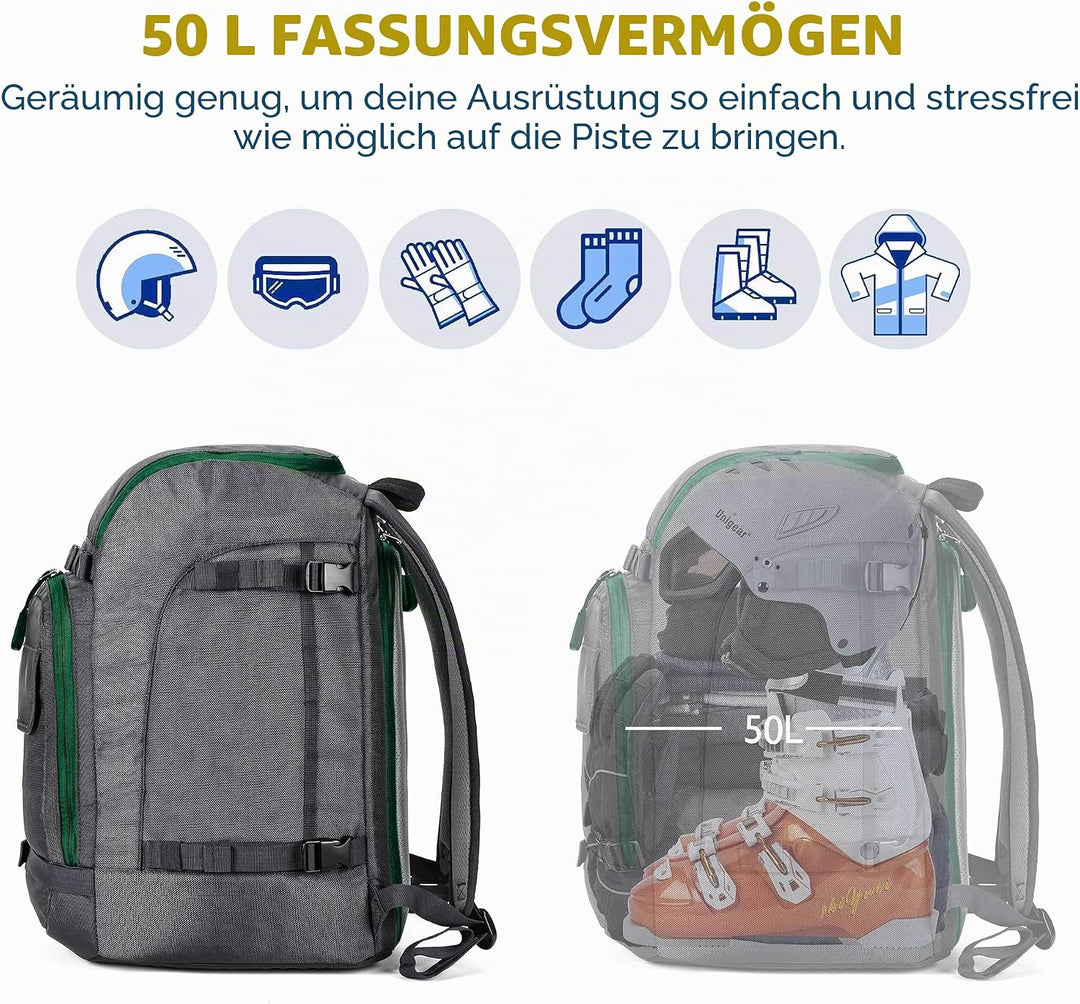 Unigear 50L/70L Skischuhrucksack Snowboardschuhe mit Helmtasche Wintersport Skifahren Skating Rucksa