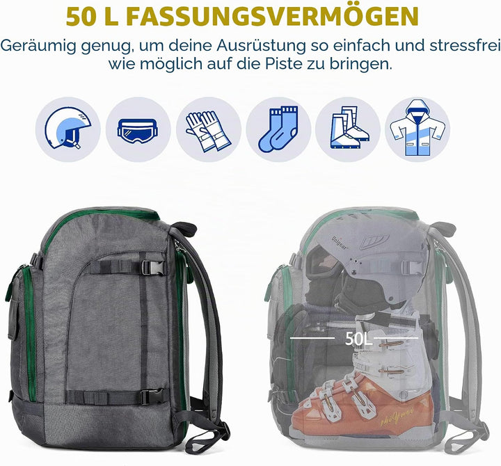 Unigear 50L/70L Skischuhrucksack Snowboardschuhe mit Helmtasche Wintersport Skifahren Skating Rucksa