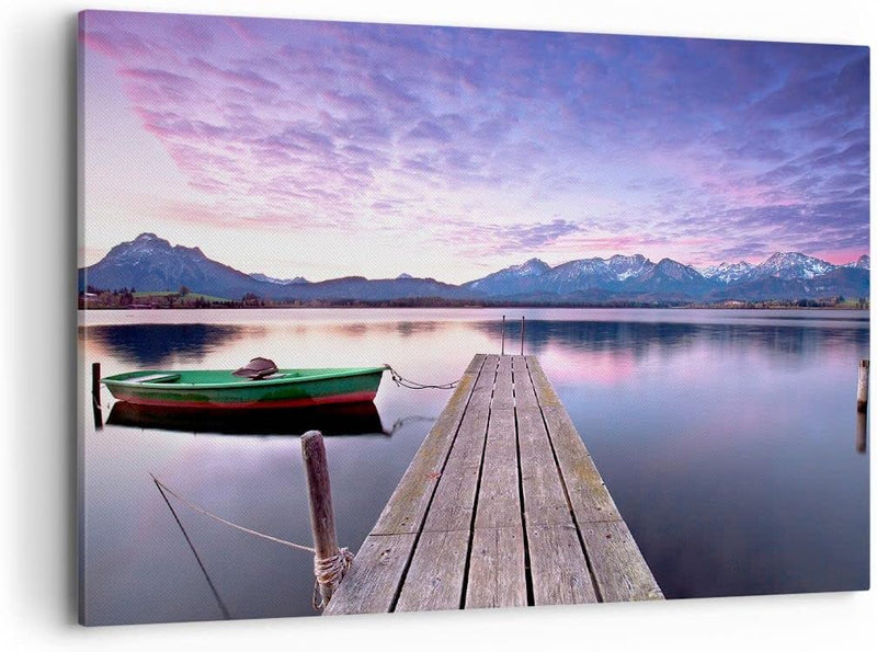 Bilder auf Leinwand 100x70cm Leinwandbild mit Rahmen See Berge Wasser Gross Wanddeko Bild Schlafzimm