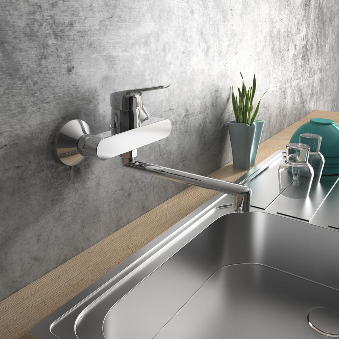 Ideal Standard BD488AA Cerabase Wand-Küchenarmatur, 360 ° Drehbarer Wasserhahn Küche, Mischbatterie