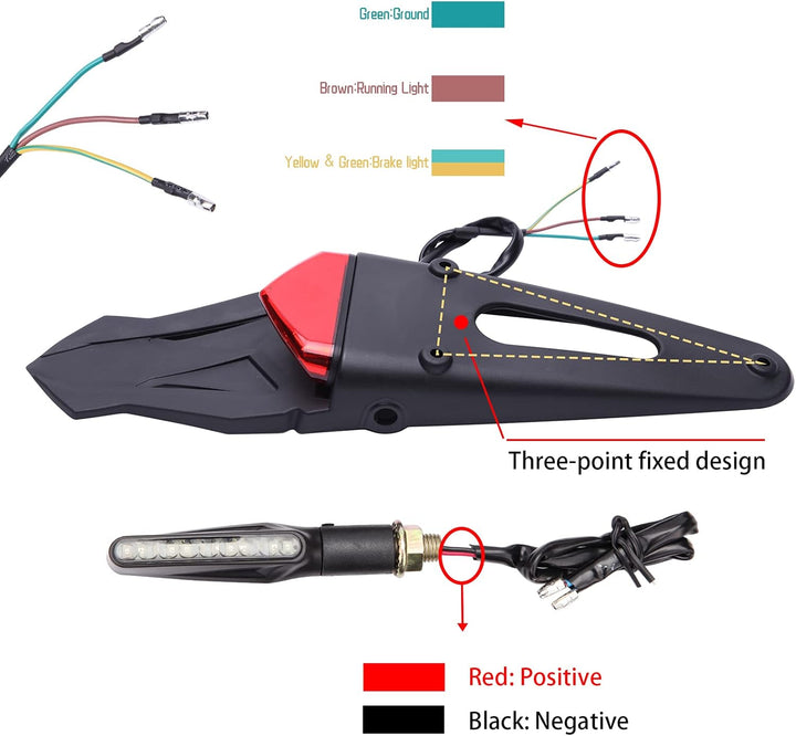 JMTBNO Motorrad Dirt Bike Fender LED Rücklicht Blinker 12V Heckleuchten Hinten Bremslicht Kennzeichn
