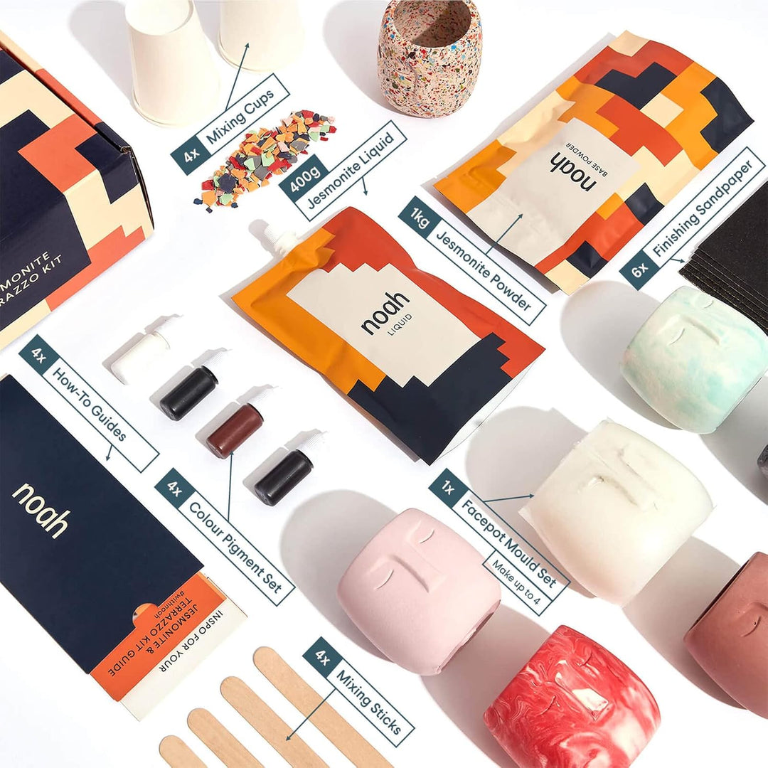 noah Jesmonite & Terrazzo Starterkit - Enthält Silikonformen, Farben, Handschuhe, Schleifpapier, Bec
